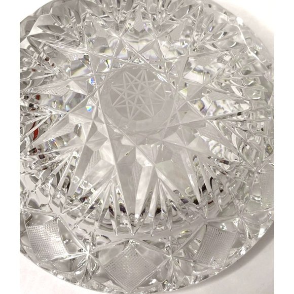 Vtg Lead Crystal Ashtray Cut Glass Heavy Bohemian Star Lausitzer - Picture 5 of 6